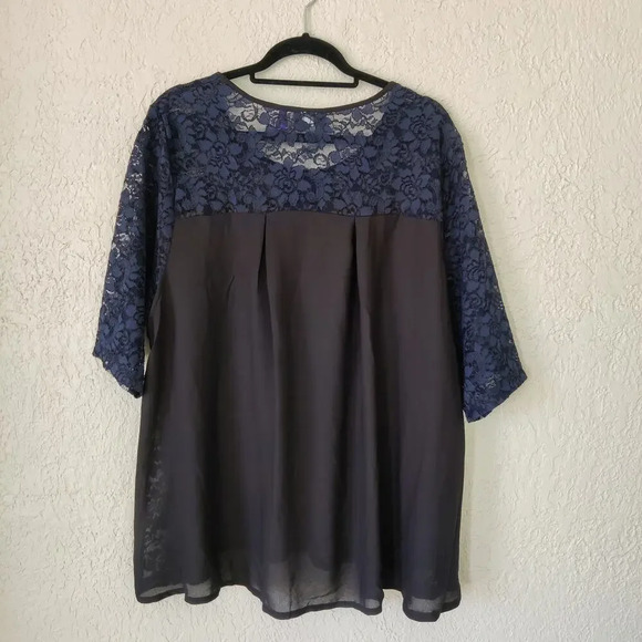 Catherines Floral Lace Sheer Blouse Short Sleeve Navy Boat Neck Sz 18-20W Petite - Picture 2 of 7